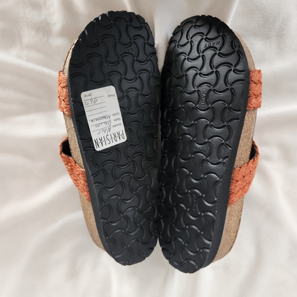 Naot womens size 36 5 5.5 leather mandarin linen braid slip on footbed sandals - Picture 7 of 7